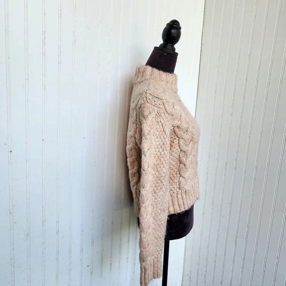 American Eagle Brush Pink Soft & Cozy Mock Neck Cropped Cable Knit Sweater M - Picture 6 of 14
